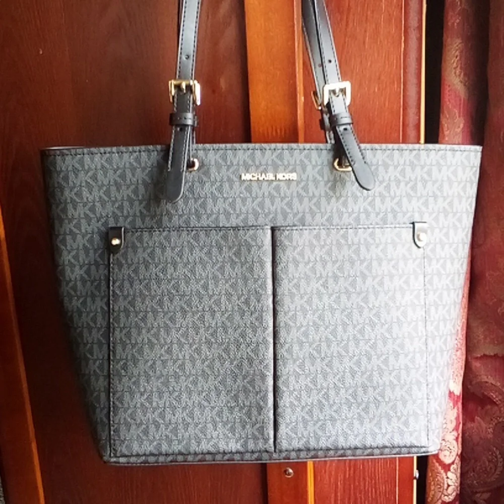 M. Kors Jet Set Travel double pocket tote bulk pebble leather & gold brass hardw